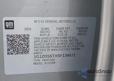 2025 Chevrolet Malibu Fwd 1Lt из США, поврежденный, VIN 1G1ZD5STXSF134071